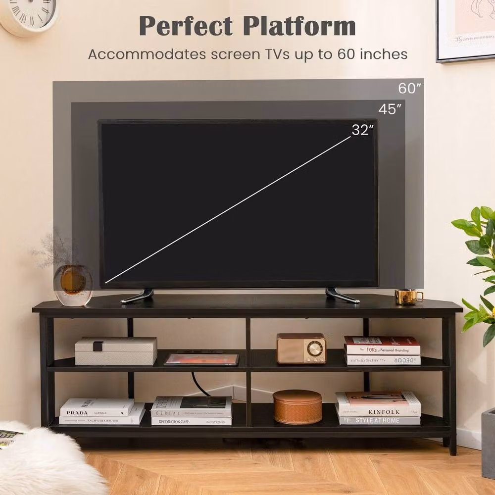 Costway Modern Black Corner Media Entertainment Center TV Stand for TVs up to 139.7 cm – 3