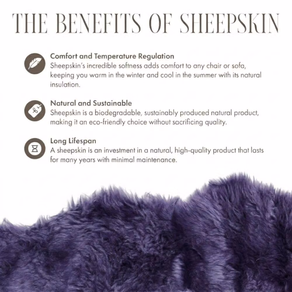 Infinity Leather Large Natural Wool Sheepskin Rug, Purple, W: 180 cm, D: 60 cm – 5