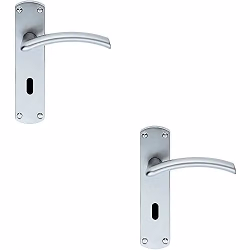 Loops Arched Lever on Lock Backplate Door Handle, 2 Pack, Chrome, W: 170 mm, H: 42 mm