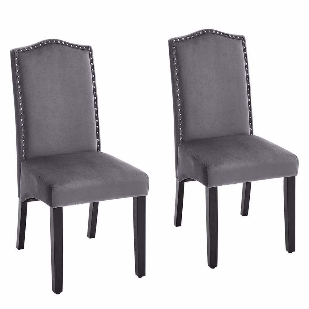Garden Sanctuary Set of 2 Grey Velvet High Back Dining Chairs – 2