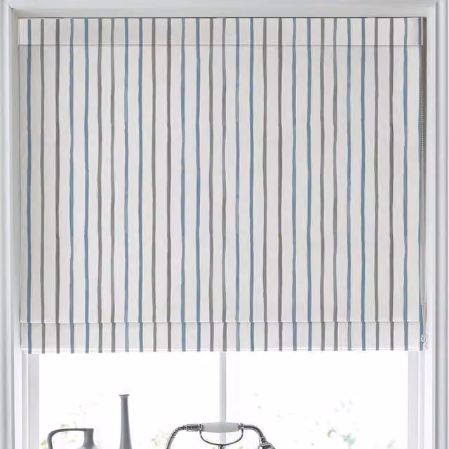 Laura Ashley Painterly Stripe Blue Blackout Made to Measure Roman Blind