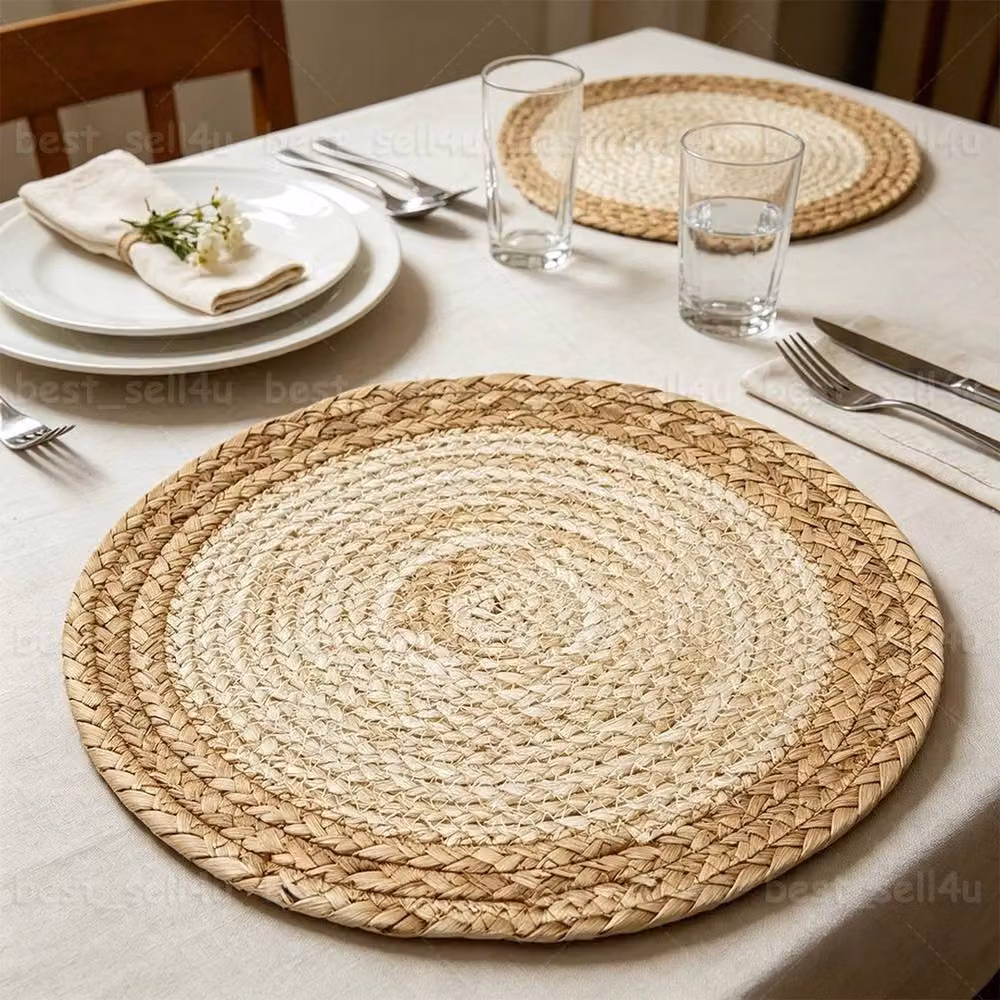 NESTLUNE Set of 6 Woven Round Table Mats in Beige, Diameter: 30 cm – 4