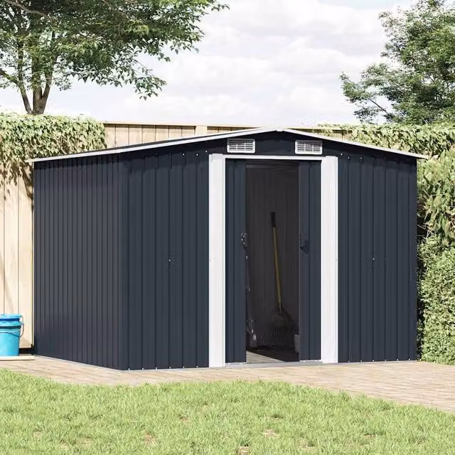 Berkfield Home Anthracite Steel Garden Storage Shed with Sliding Doors, W/D/H: 257 x 205 x 178 cm