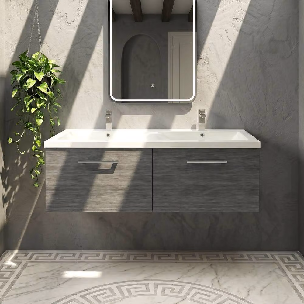 Balterley Level 1200mm Wall Hung Double Basin 2 Drawer Unit in Anthracite Grey Woodgrain – 3