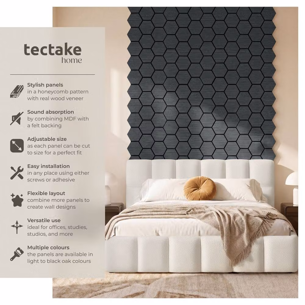 tectake Sound-Absorbing Felt Acoustic Panels in Black Oak Wood Look – 2