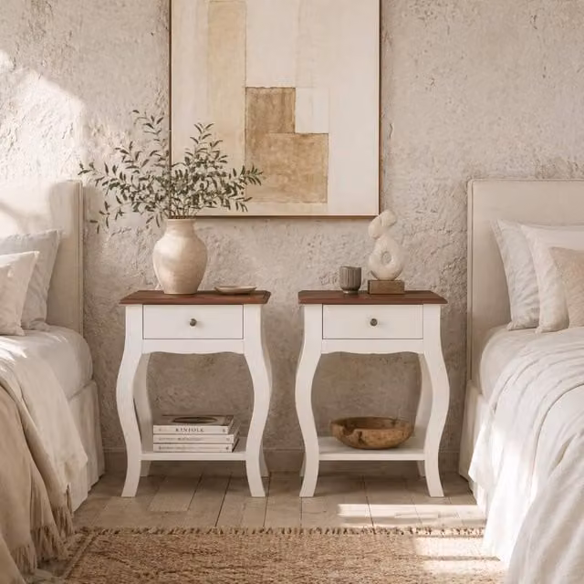 Wyld Haus Rifipa White French Style Bedside Tables Set of 2 with Drawer and Open Shelf – 1