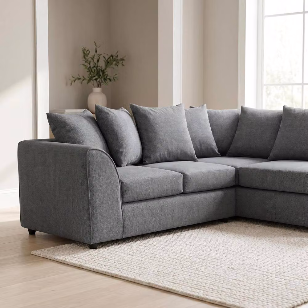 Abakus Direct Harriet Relaxed Linen Right Facing Corner Sofa with Chaise and Scatter Cushions in Charcoal Grey – 2