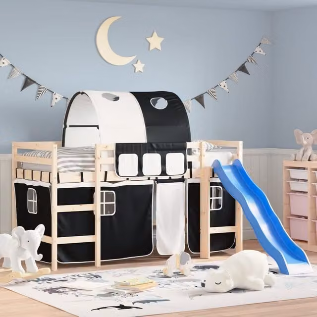 Berkfield Home Opaque Polyester Loft Bed Curtains with Tunnel in White and Black