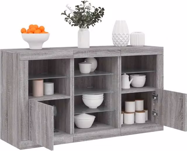 Berkfield Home Modern Sideboard with Integrated LED Lights in Grey Sonoma, W/D/H: 123 x 37 x 67 cm