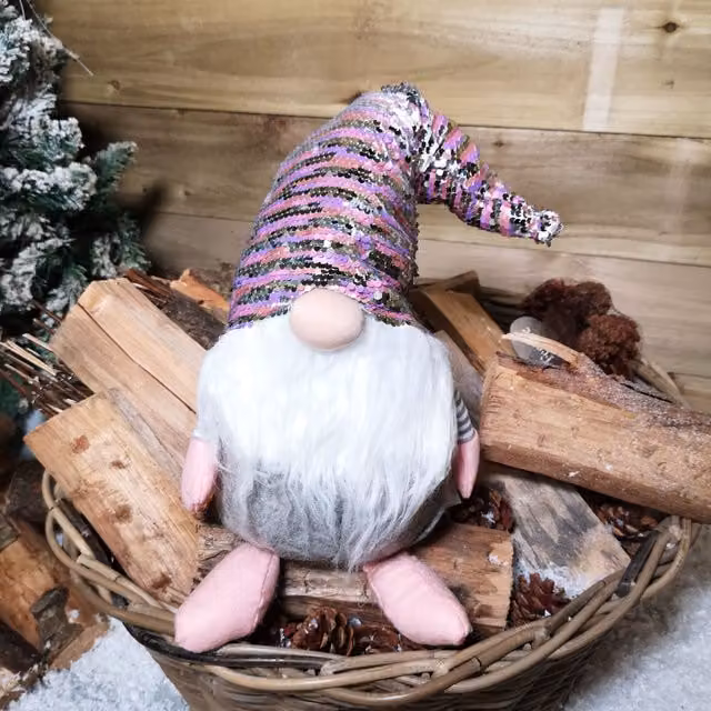 Samuel Alexander 46cm Plush Christmas Bearded Gonk Decoration in Pink, Silver and Grey
