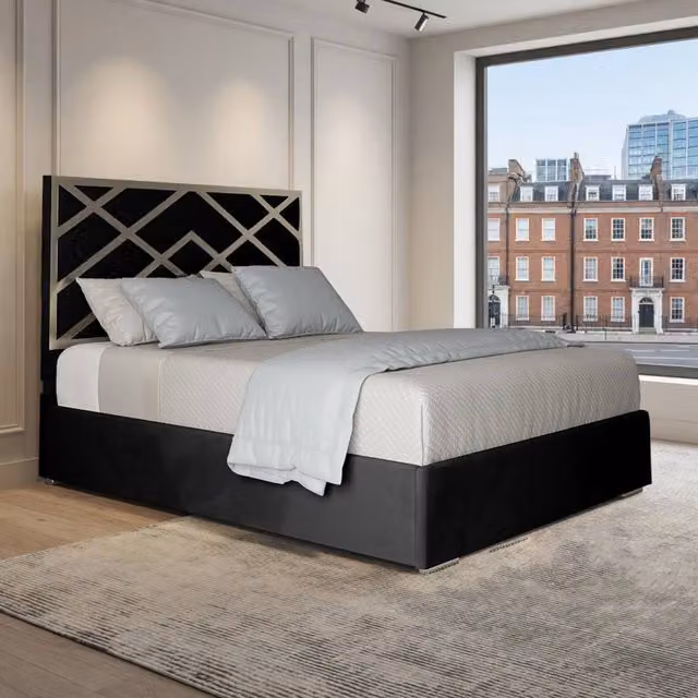 Casani Malton Modern Upholstered Velvet Bed Frame with Metal Accents, Super King, 200 x 200 cm