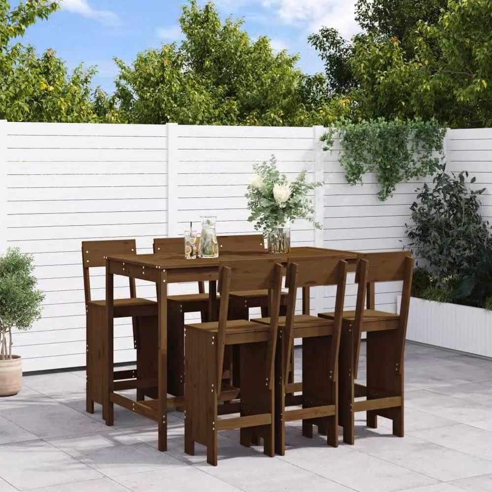 Berkfield Home Beautiful 7 Piece Garden Bar Set in Honey Brown Solid Wood Pine – 2