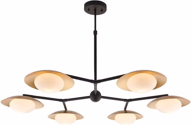Loops Gold and Bronze Semi Flush 6 Bulb Ceiling Light with Transparent Glass Shades