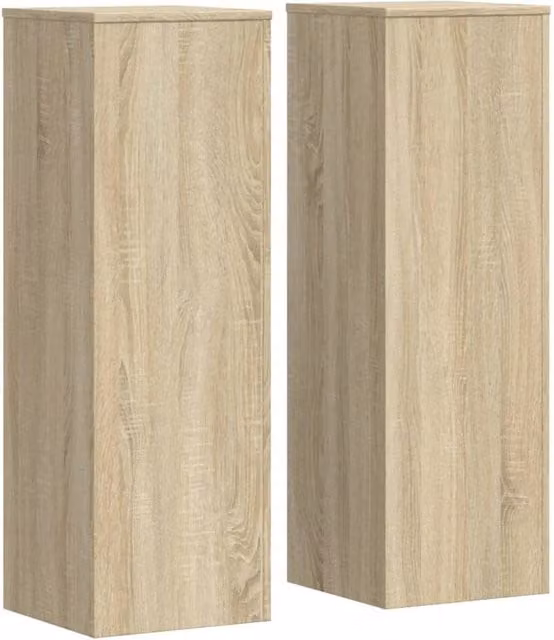 Berkfield Home Set of 2 Modern Plant Stands in Sonoma Oak and Light Tan, W/D/H: 33 x 33 x 100 cm