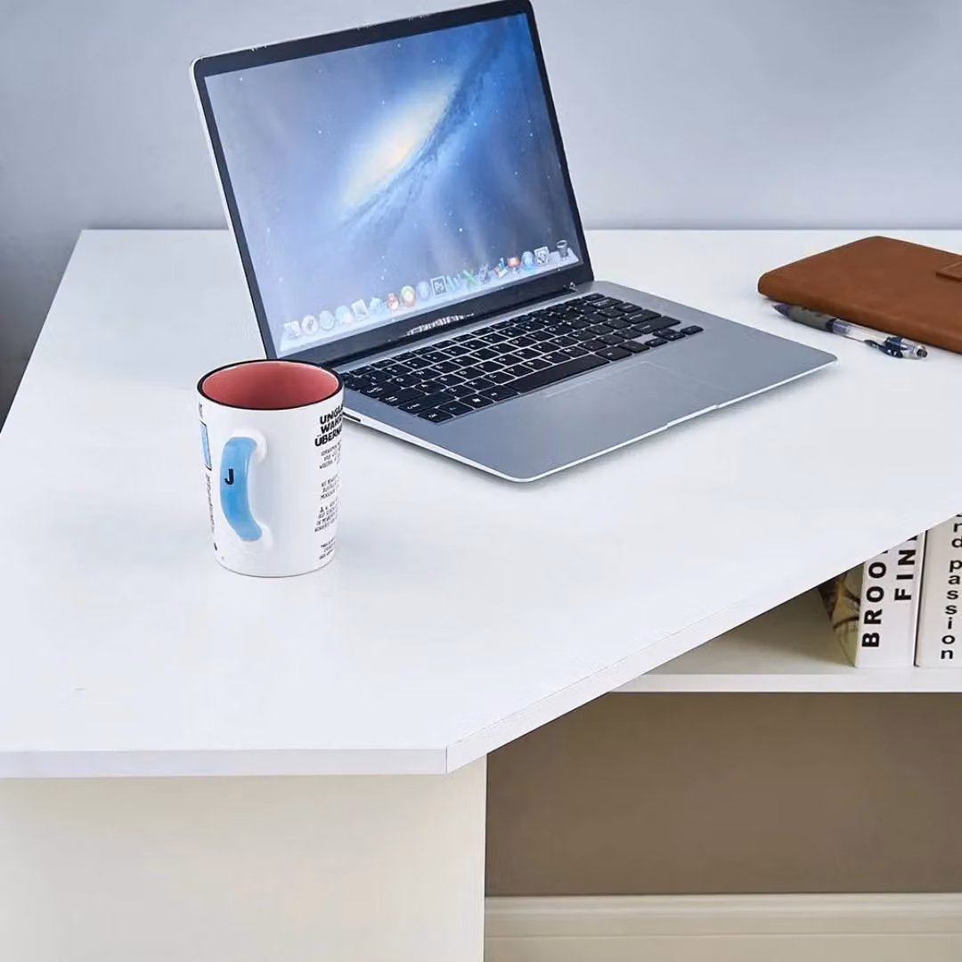 EONLION Small Corner Computer Desk with Shelf in White – 3