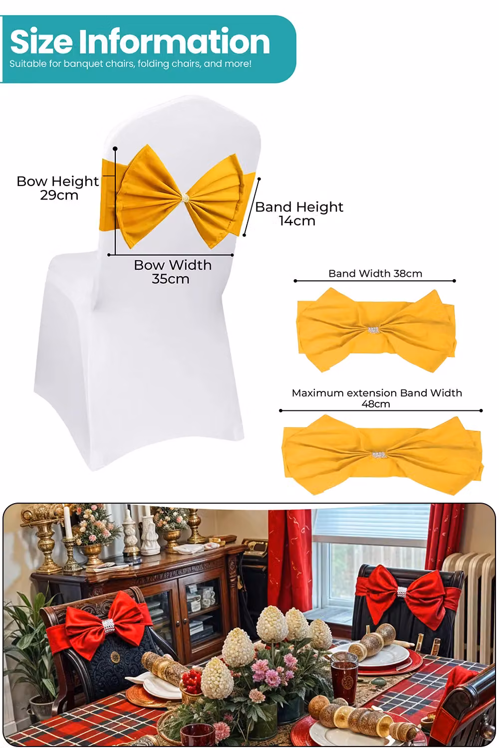 Neel Blue and Gold Stretchy Chair Sash Band with Slider Buckle for Weddings, Parties and Events