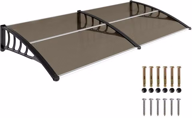 Outsunny Wall-Mounted Front Door Canopy Awning, Brown, W: 200 cm, D: 96 cm – 1