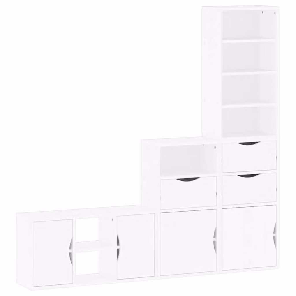 Berkfield Home ODDA 4 Piece White Solid Wood Pine TV Unit with Storage – 2