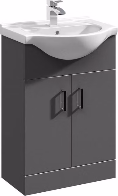 Balterley Modern Floor Standing Bathroom Vanity Unit with Basin and 2 Soft Close Doors, Grey, W: 55 cm, D: 30.487 cm, H: 83.6 cm – 1