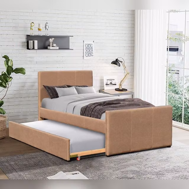 Comfy Living Ltd 3ft Single Upholstered Fabric Bed Frame with Trundle, W/D/H: 90 x 200 cm, Brown – 1
