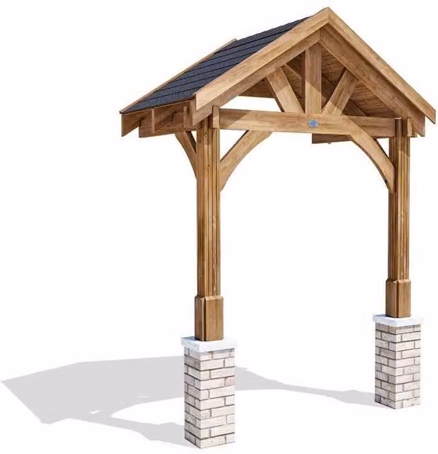 Dunster House Wooden Porch Canopy Kit with Black Shingles and 2 Posts in Brown, W: 200 cm, D: 150 cm