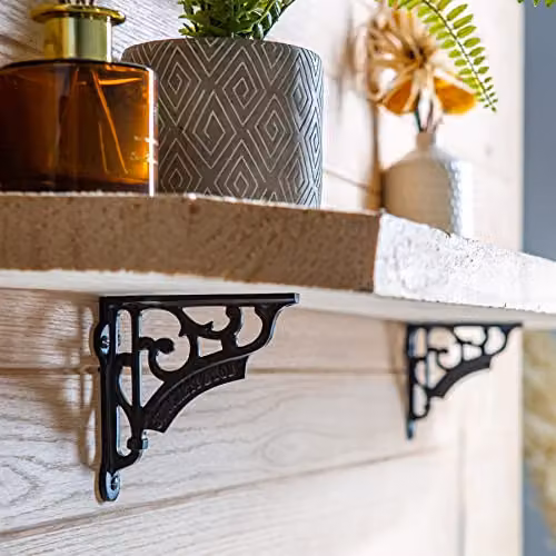 Hammer and Tongs Ornate Matt Black Iron Shelf Bracket, Pack of 6 – 5