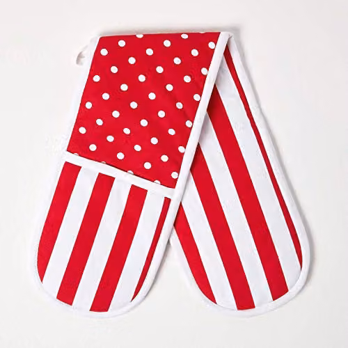 Homescapes Red Cotton Double Oven Glove, W/H: 18 x 18 cm