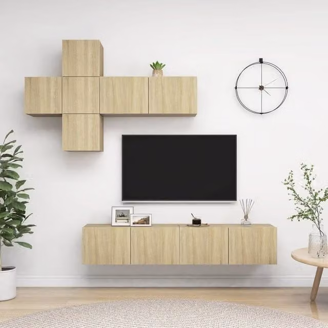 Berkfield Home 7 Piece Modern Sonoma Oak TV Cabinet Set in Brown and Beige