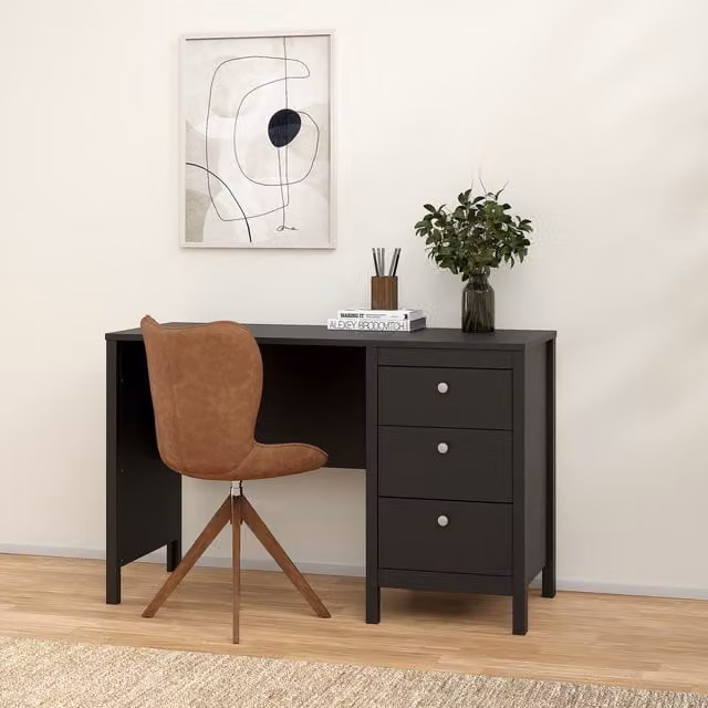 Furniture To Go Madrid Modern Writing Desk with 3 Drawers in Matt Black