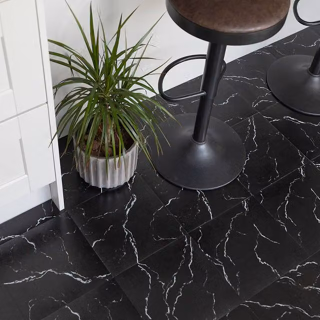 D-C-Fix Black Marble Self Adhesive Vinyl Floor Tiles, Pack of 11, W/D/H: 30.48 x 30.48 x 0.12 cm
