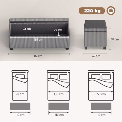 HOMCOM Corduroy Storage Ottoman Bench in Grey, W: 112 cm, D: 42 cm, H: 40 cm – 3