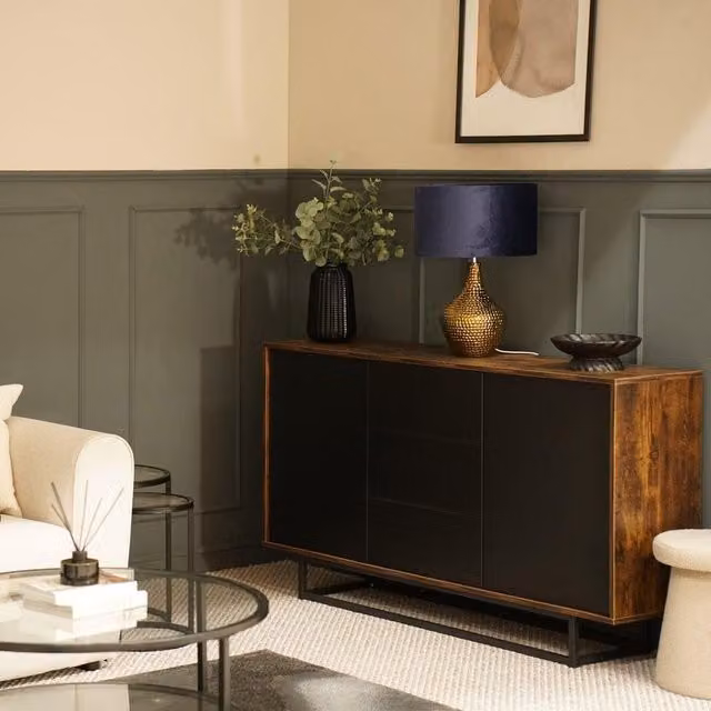 ValueLights Bailey Ceramic Table Lamp with Navy Velvet Shade in Gold and Blue, Diameter: 35 cm, Height: 21 cm