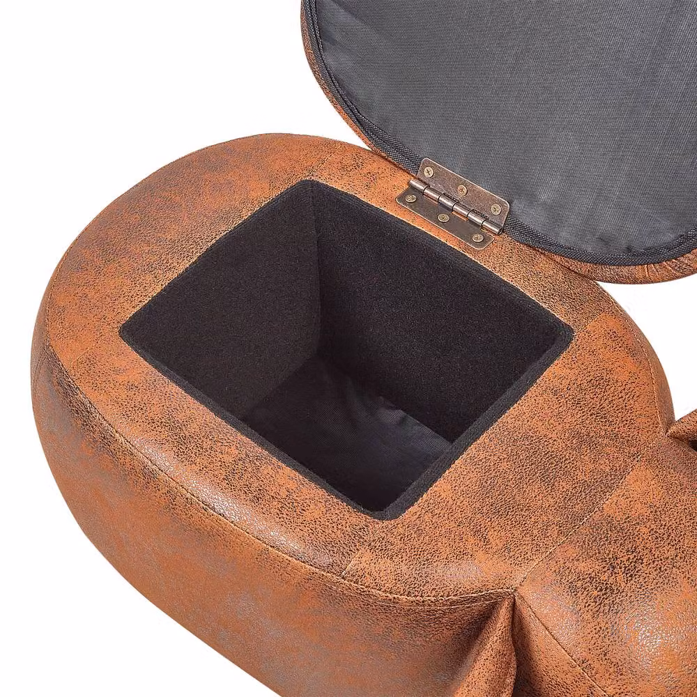 Wyld and Coco Elephant Kids Storage Stool in Brown Faux Leather with Rubberwood Legs – 6