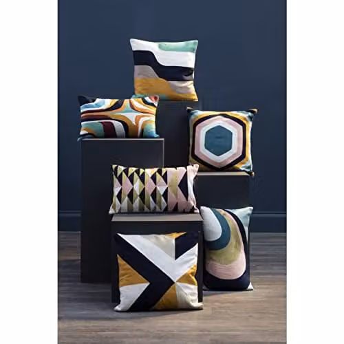 Orsina Bosie Ozella Hexagonal Design Embroidered Cotton Cushion, Multicolour, W: 45 cm, D: 45 cm, H: 3 cm – 9