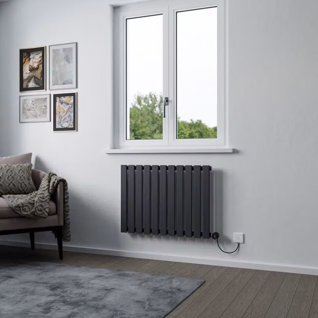 Agadon Lola Horizontal Electric Designer Radiator in Anthracite Grey with WiFi and App Control, W: 82.8 cm