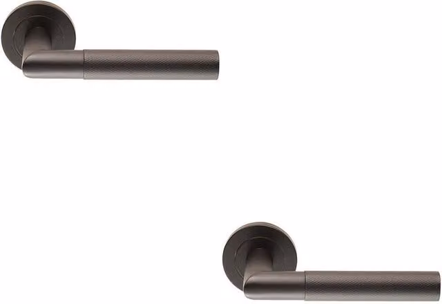 Loops 2x Pair Knurled Round Bar Handles with Round Rose in Matt Black with Concealed Fixings