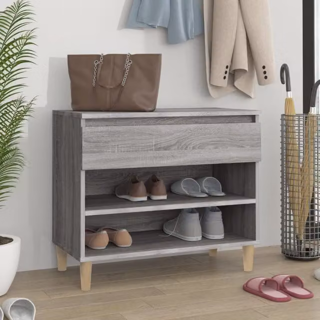 Berkfield Home Grey Shoe Cabinet with Doors, Drawers and Open Shelf, W/D/H: 70 x 36 x 60 cm – 1