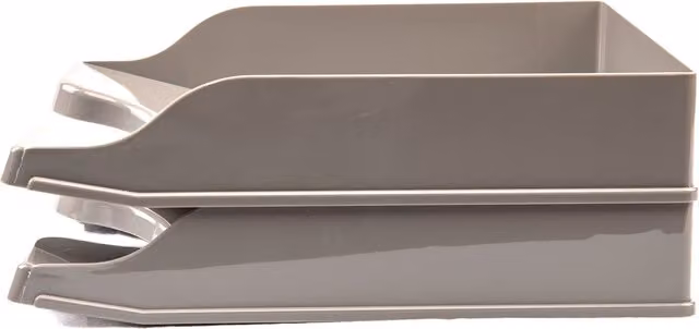 Deflecto Pack of 2 Self-stacking Plastic Letter Trays in Grey