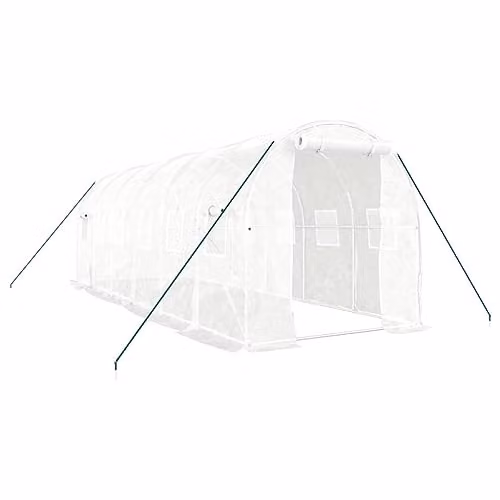 vidaXL Greenhouse with Steel Frame in White, 12 m², W/D/H: 6 x 2 x 2 m