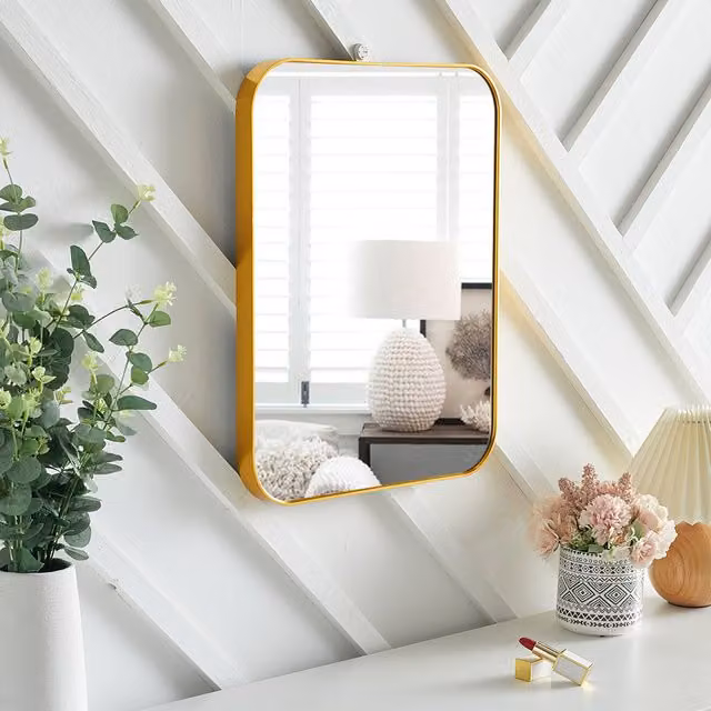 Livingandhome Modern Rectangular Gold Wall Mirror with Smooth Edges