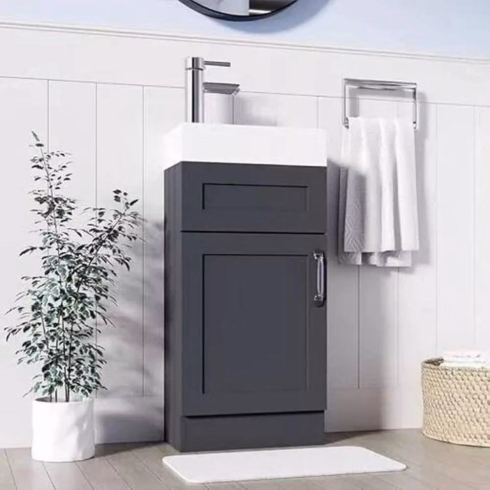 FORGEVIO Crawle Grey 400mm Bathroom Vanity Unit with Basin and Soft-Close Hinged Doors – 3