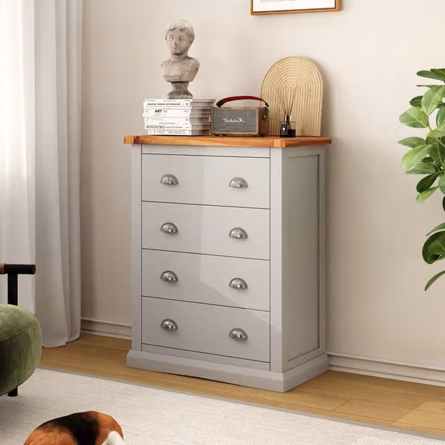 Cabinet Bits Loreo 4 Drawer Petite Chest of Drawers in Light Grey with Chrome Handles – 1