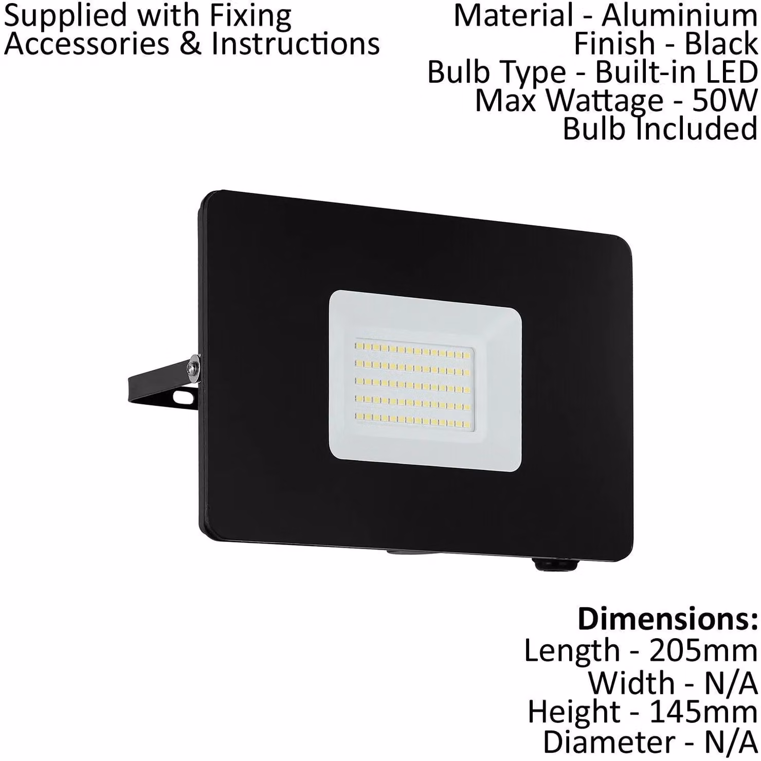 Loops 2 Pack Black Adjustable 50W LED IP65 Outdoor Wall Floodlight – 2