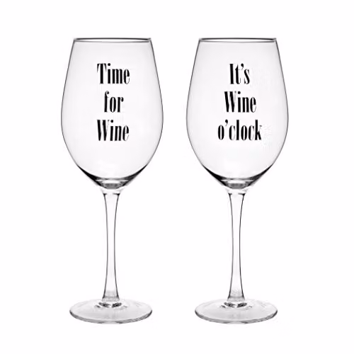 Orsina Verity Time For Wine Large Wine Glasses, Set of 2, Transparent