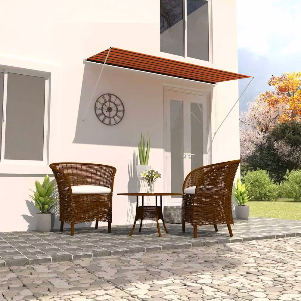 Berkfield Home Manual Retractable Awning in Orange and Brown, W: 300 cm, D: 150 cm – 1