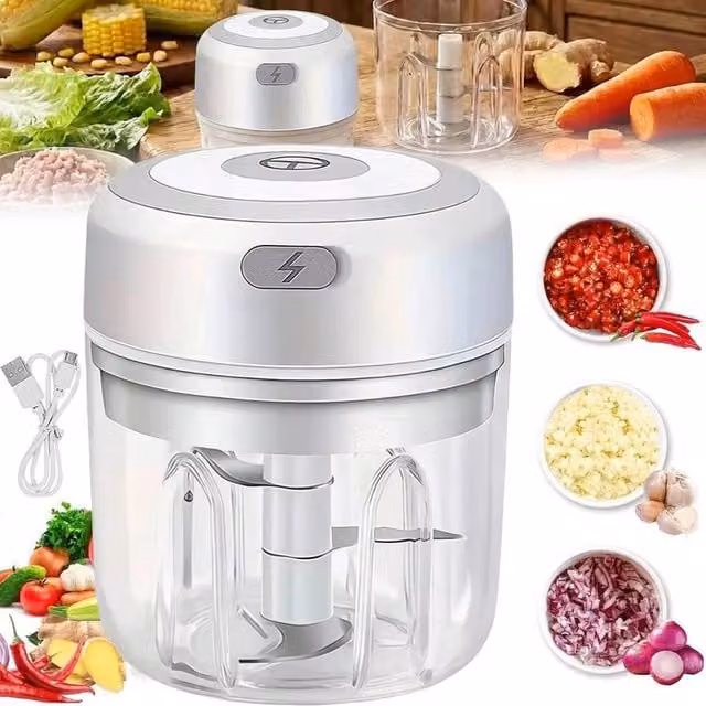 EONLION Rechargeable Mini Electric Garlic Chopper, White, 250 ml