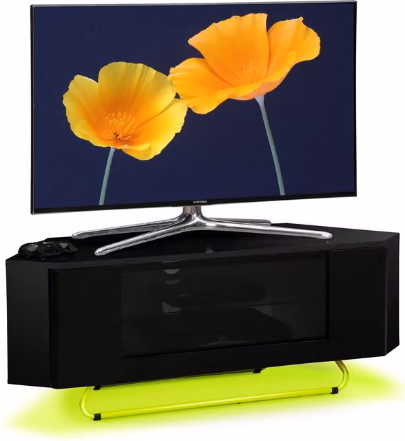 Centurion Supports Hampshire Corner TV Cabinet with LED Lights in Black Glossy Finish