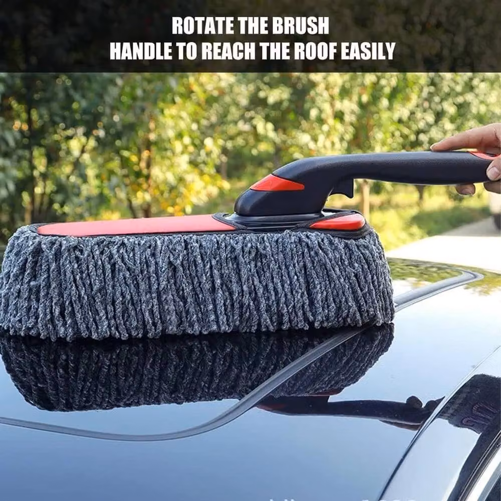 NESTLUNE Microfibre Car Cleaning Brush Mop with Telescopic Long Handle, Red, W: 15 cm, H: 100 cm – 3