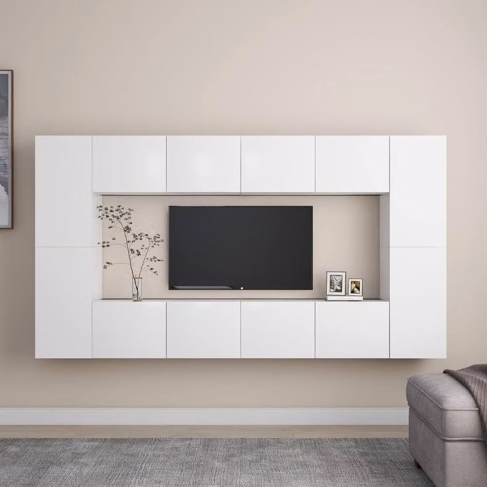 Berkfield Home 8 Piece Modern Glossy White Engineered Wood TV Cabinet Set – 2