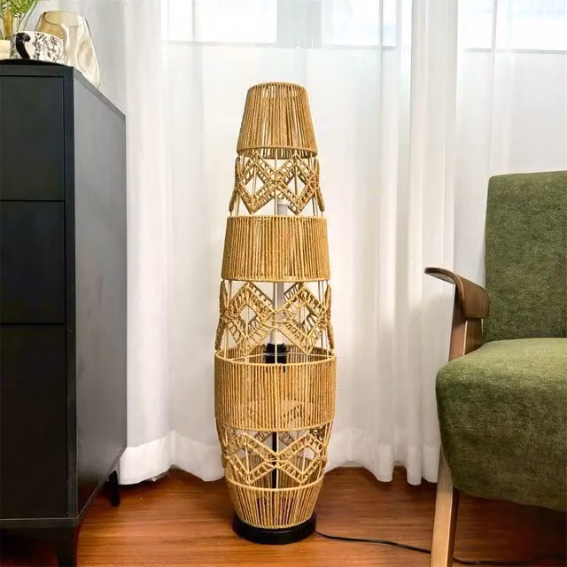 Kelvenix Vintage Retro Rattan Floor Lamp in Brown and Beige – 1